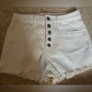 White Frayed Hem Women Shorts